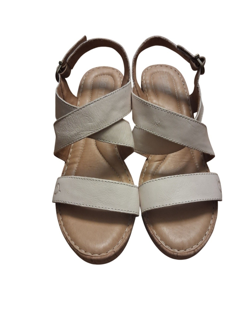 Women's Born Neutral Crisscross Leather Sandals with Ankle Strap     Size 10